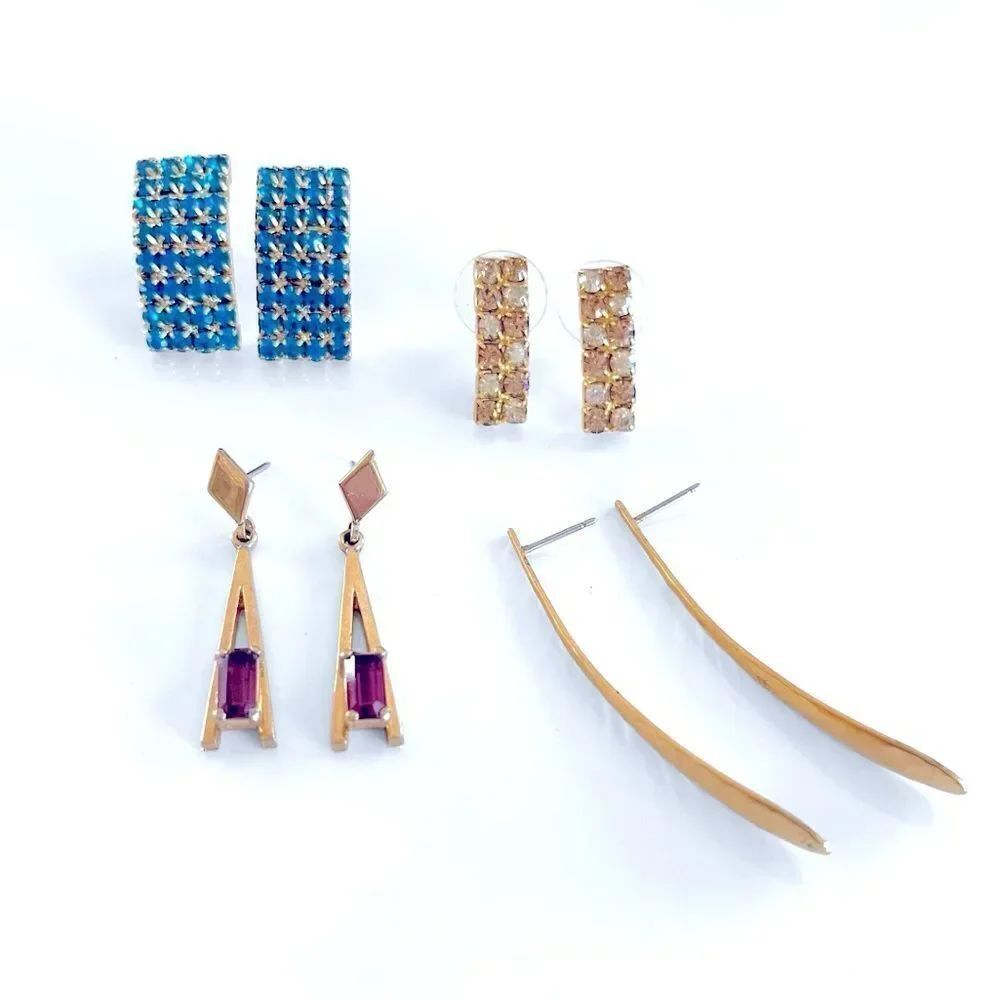 Vintage Gold Rhinestone Post Stud Earrings Lot